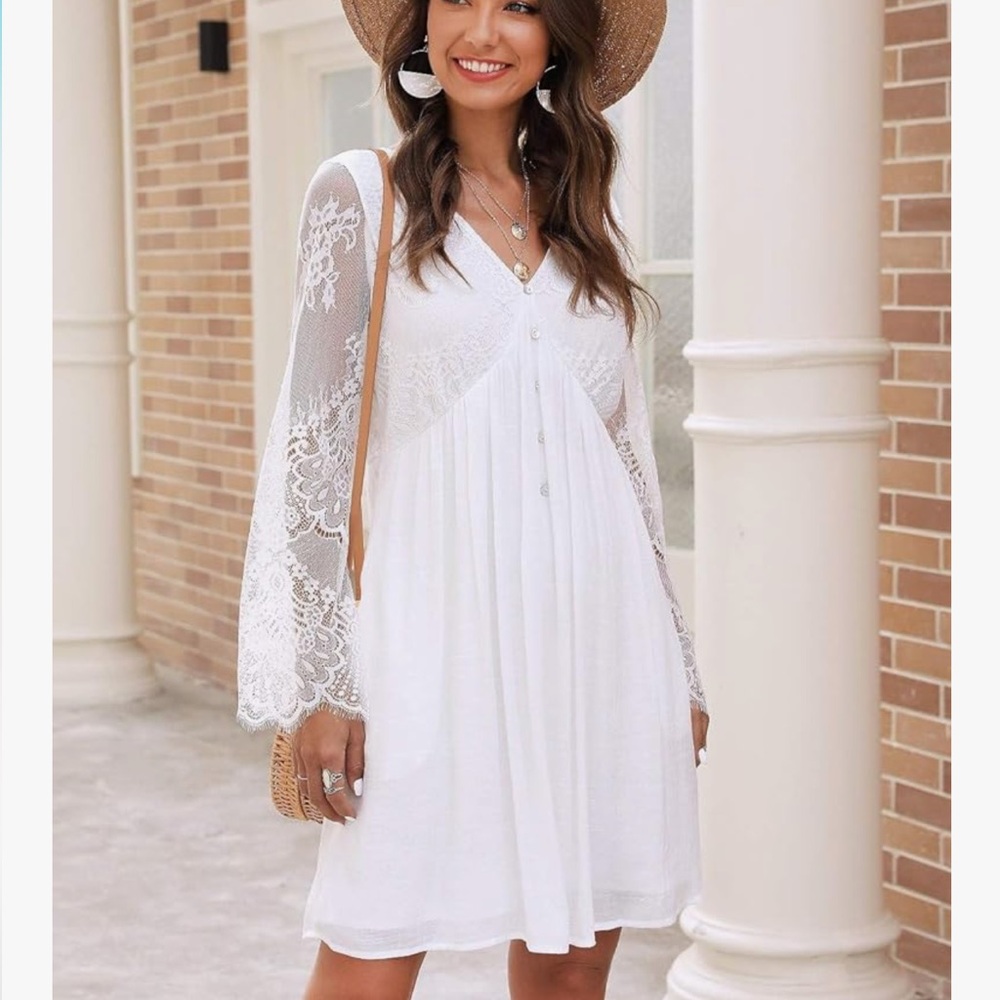 White Lace Long Sleeve Dress